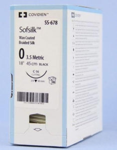 Medtronic USA Black Sofsilk Sutures - Sofsilk Suture, Black, Size 0, 18", C-16 Needle - SS-678