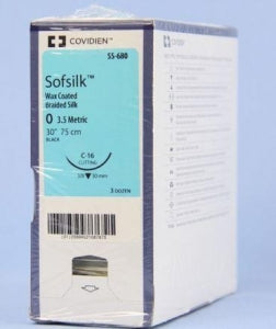 Medtronic USA Black Sofsilk Sutures - Sofsilk Suture, Black, Size 0, 30", C-16 Needle - SS-680