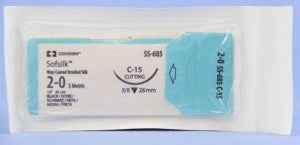 Medtronic USA Black Sofsilk Sutures - Sofsilk Suture, Black, Size 2/0, 18", C-15 Needle, 02E - SS-685