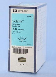 Medtronic USA Black Sofsilk Sutures - Sofsilk Suture, Black, Size 2/0, 18", C-14 Needle - SS-695