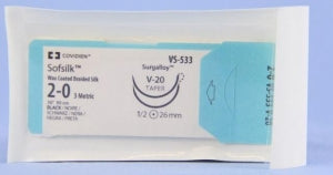 Medtronic USA Black Sofsilk Sutures - Sofsilk Suture, Black, Size 2/0, 36", V-20 Needle - VS-533