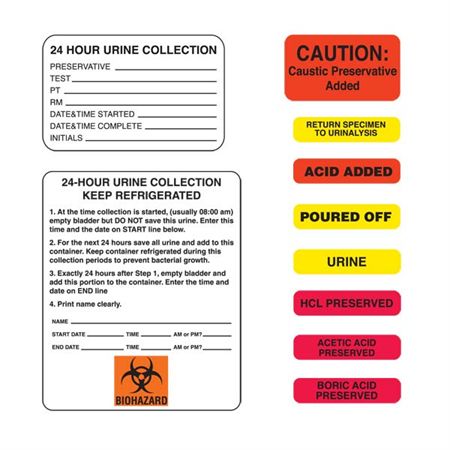 Urine Collection Labels HCL PRESERVED" - Red with black text - 1.625"W x 0.375"H