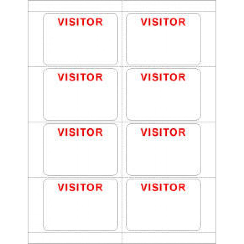 Visitor Pass Label Laser Paper Permanent "Visitor Visitor" 2 3 3/8" X 2 1/3" White 8 Per Sheet, 50 Sheets Per Package