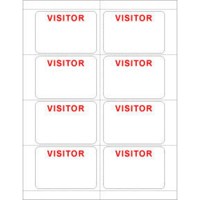 Visitor Pass Label Laser Paper Permanent "Visitor Visitor" 2 3 3/8" X 2 1/3" White 8 Per Sheet, 50 Sheets Per Package