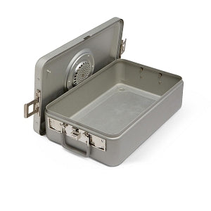 Medline Steriset Half Size Sterilization Containers - Steriset Half Size Sterilization Container with Flat Bottom and Aluminum Lid, Gray Handle, 12" x 10.75" x 5.25" - WAG1V13ASA