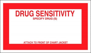 Centurion Centurion Nursing Chart Labels - White Drug Sensitivity / Specify Drug(s) Nursing Chart Label - WL4415R2