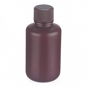 DWK Life Sciences Wheaton Starlin Amber Color Bottle - Starlin Narrow-Mouth Round HDPE Plastic Bottle with Attached Cap and No-Drip Pour Lip, Amber, 60 mL - 209126