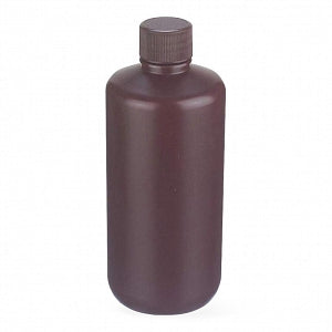 DWK Life Sciences Wheaton Starlin Amber Color Bottle - Starlin Narrow-Mouth Round HDPE Plastic Bottle with Attached Cap and No-Drip Pour Lip, Amber, 250 mL - 209128