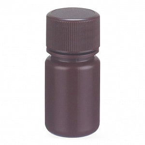 DWK Life Sciences Wheaton Starlin Amber Color Bottle - Starlin Wide-Mouth Round HDPE Plastic Bottle with Attached Cap and No-Drip Pour Lip, Amber, 30 mL - 209625