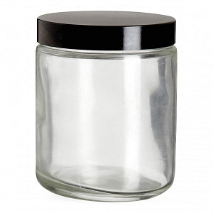 DWK Life Sciences Wheaton Type III Clear Bottle - JAR, SF CT, GLS, CL, W/BLK PHE CAP, PV LN, 8OZ - 216627