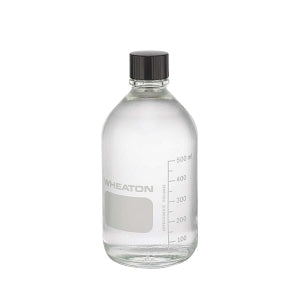 DWK Life Sciences Wheaton Type I PTFE Lined Cap Bottle - USP Type I Graduated Media Lab Bottle with PTFE Rubber-Lined Phenolic Cap, Clear, 500 mL - 219819