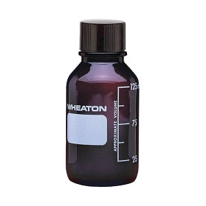 DWK Life Sciences Wheaton Type I PTFE Lined Cap Bottle - USP Type I Graduated Media Lab Bottle with PTFE Rubber-Lined Phenolic Cap, Amber, 125 mL - 219875