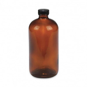 DWK Life Sciences Wheaton Type III PTFE Lined Safety Bottle - USP Type III Safety Coated Bottle with PTFE Rubber-Lined Black Phenolic Cap, Amber, 16 oz. - 220975