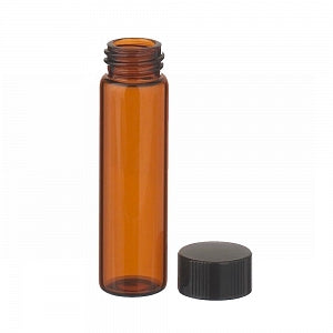 DWK Life Sciences Wheaton Amber Glass E-C Vial - E-C Glass Sample Vial, 15-425 Black Phenolic Cap with Rubber Liner, Amber, 8 mL - 224734