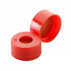 DWK Life Sciences Wheaton Snap Cap - E-Z Vial Red Polyethylene, Snap Caps with Red PTFE / Silicone / PTFE Septa Liner, 11 mm - 242772-04