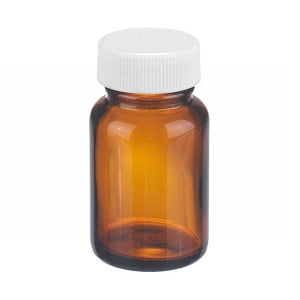 DWK Amber WM Type III Bottle - Type III Round Wide-Mouth Packer Bottle, Glass, Amber, 1 oz. - W216945