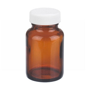 DWK Life Sciences Wheaton Amber WM PP / PTFE Bottle - Wide Mouth Packer Bottle, White Polypropylene Cap with PTFE-Faced Foamed Polyethylene Liner, Amber, 2 oz. - W216946