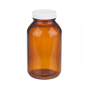 DWK Life Sciences Wheaton Amber WM PP / PTFE Bottle - Wide Mouth Packer Bottle, White Polypropylene Cap with PTFE-Faced Foamed Polyethylene Liner, Amber, 16 oz. - W216949