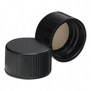 DWK Wheaton Solid Black Phenolic Screw Caps with Rubber Liners - Phenolic Screw-On Cap with PTFE/14B Rubber Liner, Black, Cap Closure Size 13-425 - W240821