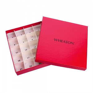 DWK Life Sciences Wheaton Cryofile Tissue Box - CryoFILE Water-Repellent Tissue Vial Storage Boxes, Red, 25 Compartments for 50 Vials, 1" x 5" x 1" (130 x 130 x 25 mm) - W651610-R