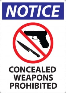 Zing Enterprises LLC Concealed Weapons Prohibited Signs - DECAL, NOTICE CONCEALED WEAPONS, 7X5, 2PK - 1810D
