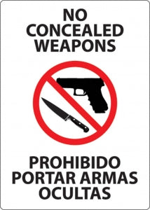 Zing Enterprises LLC No Concealed Weapons Bilingual Signs - LABEL, CONCEALED WEAPON, BILING 7X5 2PK - 1828S