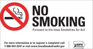 Zing Enterprises LLC Iowa No Smoking Signs - SIGN, NO SMOKING, IOWA, 10INWX7INH, PLASTIC - 1855