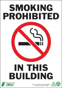 Zing Enterprises LLC Smoking Prohibited Signs - SIGN, SMOKING PROHIBITED, 14X10, AL - 2086A