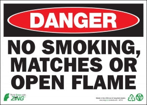 Zing Enterprises LLC Danger No Smoking, Matches or Open Flame Signs - SIGN, DANGER NO SMKING, OPN FLM, 10X14, AL - 2110A