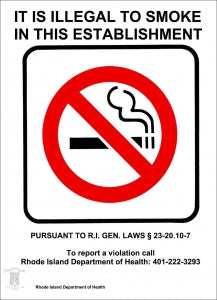 Zing Enterprises LLC Rhode Island No Smoking Signs - SIGN, NO SMOKING, RI, 10INWX14INH, SELF-ADH - 2863S