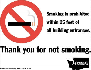 Zing Enterprises LLC Washington No Smoking Signs - SIGN, NO SMOKING, WA, 14INWX10INH, PLASTIC - 2867