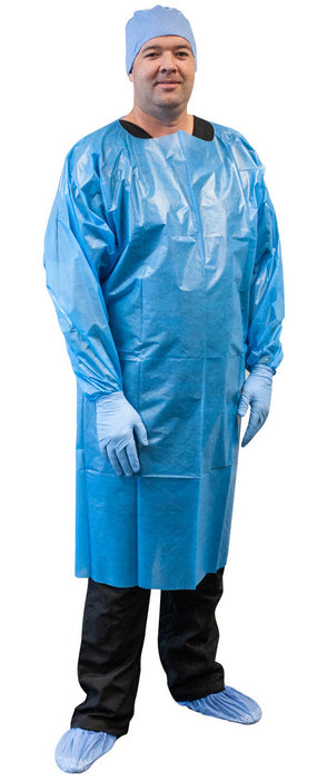 S2S Global Over-The-Head Poly Cover Gowns - GOWN, COVER, OTH, POLYETHL COATED, BLUE, UNIV - 2367