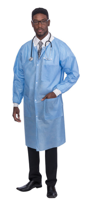 S2S Global PremierPro Disposable Lab Coats - PremierPro Disposable Lab Coat, SMS, Knit Collar and Cuffs, Blue, Size 3XL - 26127