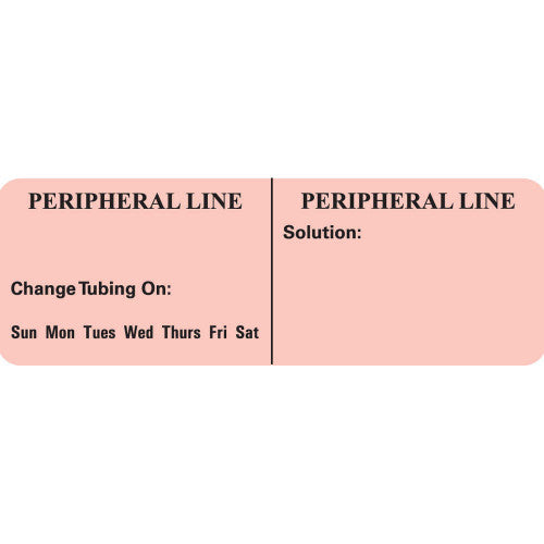 PDC Healthcare Paper Labels - "Peripheral Line" IV Label, Pink, 500 per Roll, 1" Core, 2-15/16" x 1" - N-7504