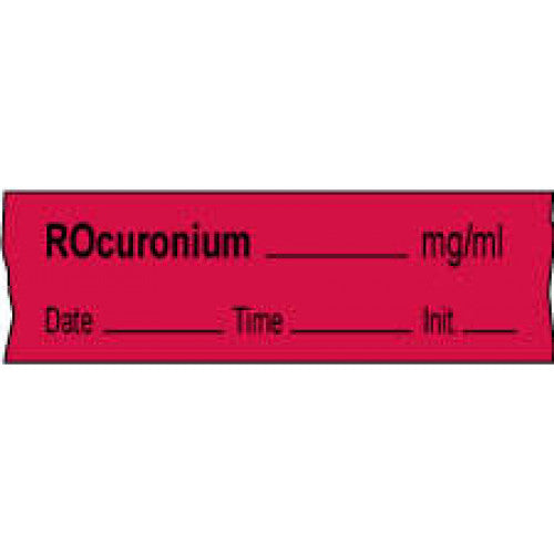 PDC Healthcare Removable Anesthesia Tapes with Date, Time and Initials - LABEL, "ROCURONIUM MG / ML", RED - 59726311