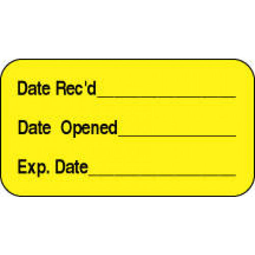 PDC Healthcare MedVision "Date Received" Label - Dated Received / Do Not Use This Lot Number, 1-5/8" x 7/8", Yellow - 59702218