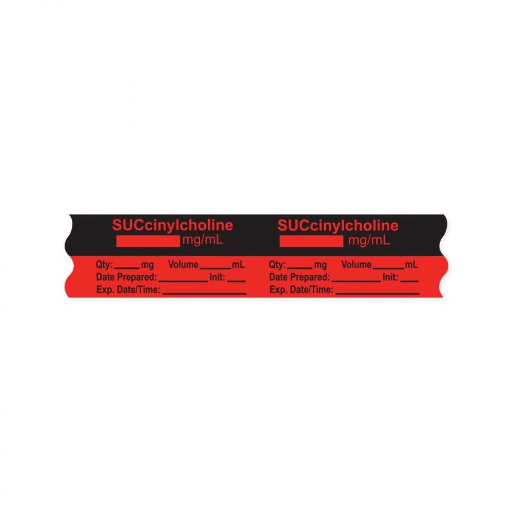 Anesthesia Tape, With Experation Date, Time, And Initial, Removable, "Succinylcholine Mg/Ml", 1" Core, 3/4" X 500", Fl. Red, 333 Imprints, 500 Inches Per Roll