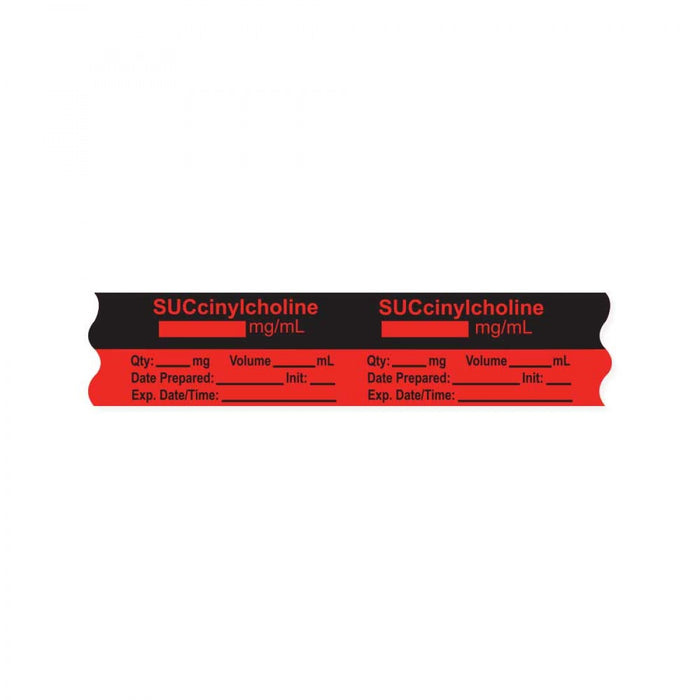 Anesthesia Tape, With Experation Date, Time, And Initial, Removable, "Succinylcholine Mg/Ml", 1" Core, 3/4" X 500", Fl. Red, 333 Imprints, 500 Inches Per Roll