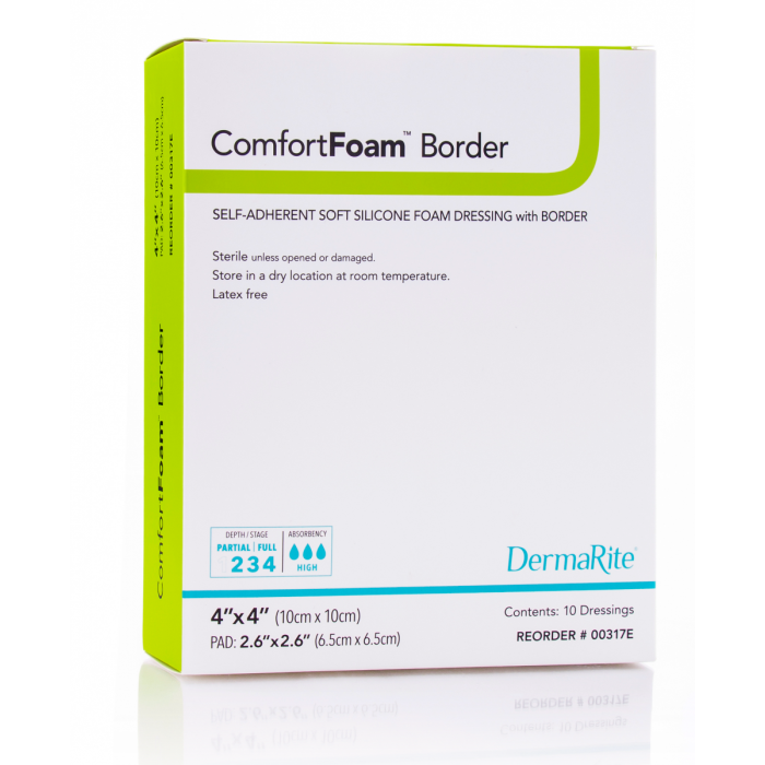 DermaRite ComfortFoam Border Bordered Foam Wound Dressing With Soft Silicone Adhesive