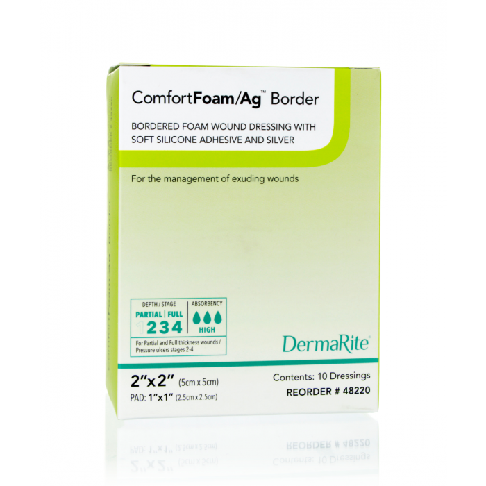 DermaRite ComfortFoam Ag Bordered Foam Wound Dressing with Soft Silicone Adhesive & Silver