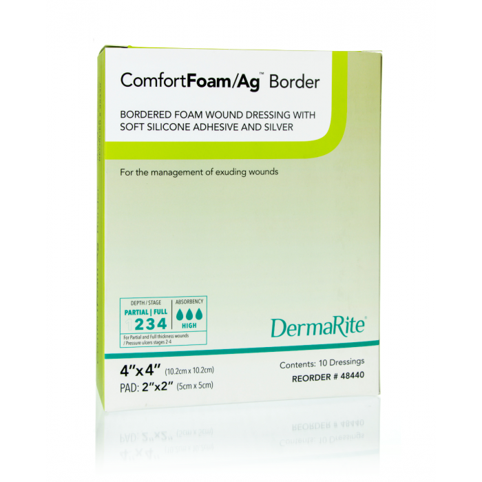 DermaRite ComfortFoam Ag Bordered Foam Wound Dressing with Soft Silicone Adhesive & Silver