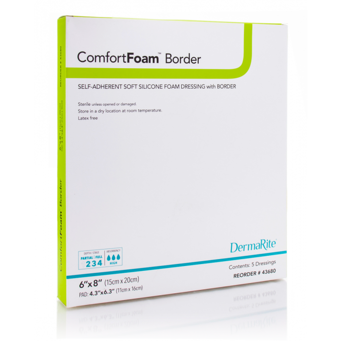 DermaRite ComfortFoam Border Bordered Foam Wound Dressing With Soft Silicone Adhesive
