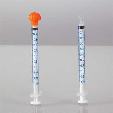 NeoMed® Oral Dispensers with Tip Caps, 1mL, Clear/Blue Markings, 25 Pack