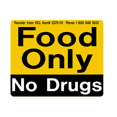 MedValue Food Only, No Drugs Adhesive Refrigerator Label
