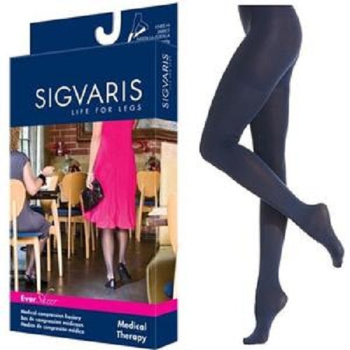 Sigvaris EverSheer Compression Pantyhose Closed Toe, 30 to 40 mmHg, Large, Long, Dark Navy
