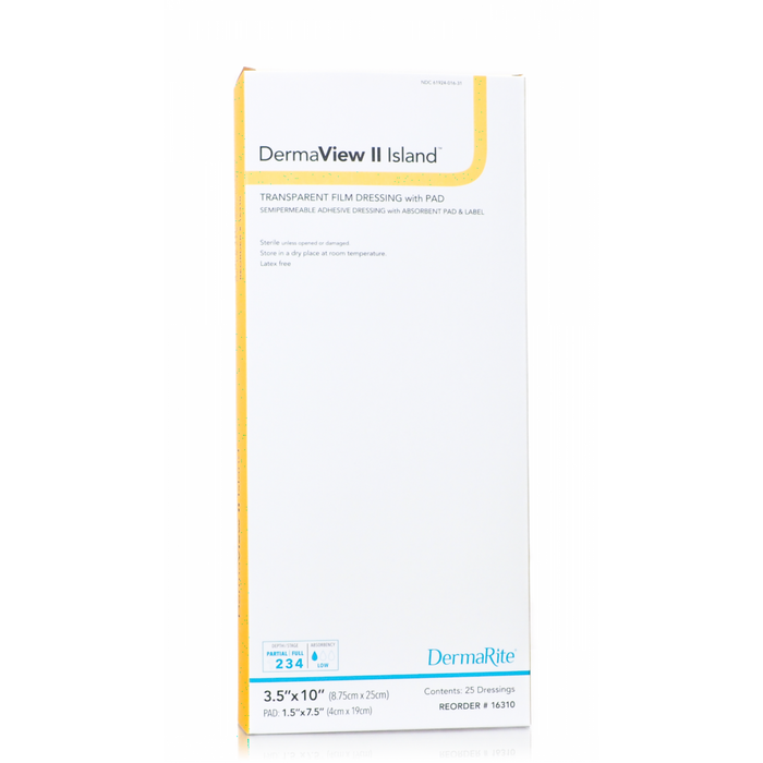 DermaRite DermaView II Island Transparent Film Wound Dressing with Non-Adherent, Absorbent Pad