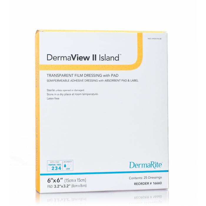 DermaRite DermaView II Island Transparent Film Wound Dressing with Non-Adherent, Absorbent Pad