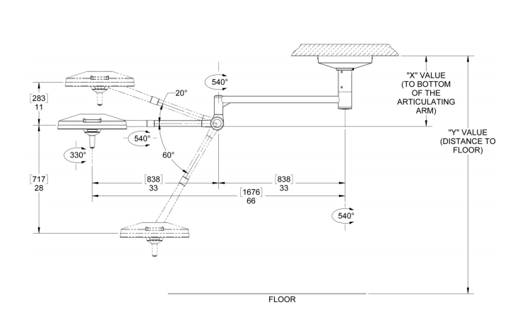 Medical Illumination Exam lighting / Components - Ceiling Rod, 9" - 1001461-9