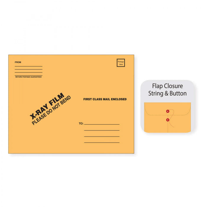 X-Ray Film Mailer Strong & Button Open End W/ Black Print Material: 28# Brownkraft Dimensions: 15" X 18" 50 / Case