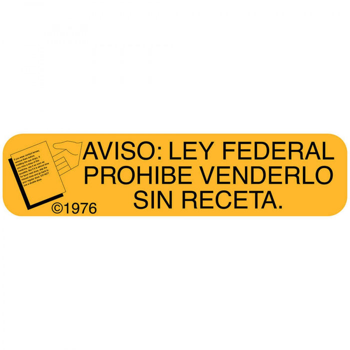 Label Paper Permanent Aviso: Ley Federal 1 9/16" X 3/8" Gold 500 Per Roll, 2 Rolls Per Box